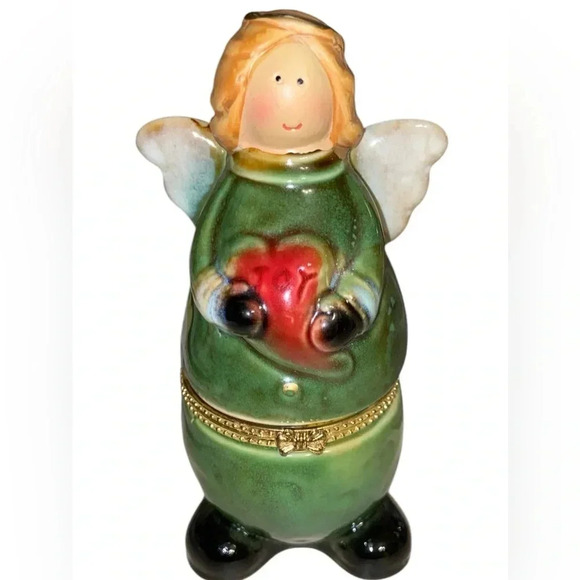 Angel trinket box. She is holding a red heart with “joy” on it. - Picture 1 of 6